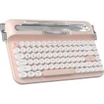 CetKing Kablosuz Bluetooth & 2.4g Çift Modlu Retro Daktilo Tasarımlı Klavye – Yuvarlak Tuşlu, Tablet & Telefon Standlı, Ergonomik, Taşınabilir, Pille Çalışan, Sessiz ve Konforlu Ajazz AF84 Pembe