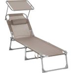 CetKing Katlanır Şezlong 193 x 53 x 29 Cm, 150 kg Taşıma Kapasitesi, Bahçe, Havuz, Teras Için Güneşlikli ve Yatar Sırtlıklı, Taupe GCB192K01