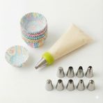 CetKing Sıkma Torbası Seti (9 Çelik Uç + 100'LÜ Renkli Muffin Kağıdı) – Pasta Süsleme ve Cupcake Yapımı Için Pratik Set