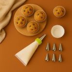 CetKing Store Krema Sıkma Torbası Seti (9 Çelik Uç + 100'LÜ Renkli Muffin Kağıdı) – Pasta Süsleme ve Cupcake Yapımı Için Pratik Set