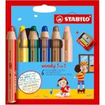 CetKing Woody 3'ü 1 Arada - Çok Özellikli Kalem - 6'lı Paket - Çeşitli Renkler + Kalemtıraş