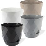 CetKing Yakamoz Prizma Saksı Seti 4 Adet Drenajlı Tabaklı Plastik Çiçek Saksısı Set (Renkli, 0.65 Lt)