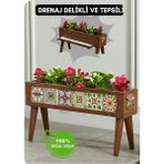 CetKing Yapımı Ayaklı 6 Çinili Dekoratif Modern Ahşap Dikdörtgen Bahçe Balkon Saksı Saksılık Çiçeklik