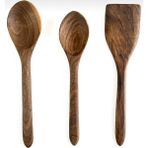 Ceviz Ağacı El Yapımı Tahta Kaşık ve Spatula Seti 30 Cm. - Kahverengi