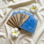 Ceviz & Turkuaz Epoksi Bardak Altlığı Seti 6’lı, El Yapımı Ceviz Ahşap, 12X12 Cm, Modern & Şık Tasarım - Mavi