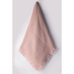 Cevval %100 Pamuk Kenarları Püsküllü 4 Kat 230 Gram 115 X100 cm Çok Amaçlı Müslin Bebek Battaniyesi - Pudra Pembe - 115 x 100 cm