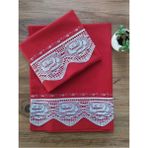 Çeyiz Bahçesi Dantelli Pikolu Çeyizlik 2'li Yastık Kılıfı 50 x 70 cm - Kırmızı - 50x70 cm