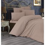 Çeyiz Bahçesi Fransız Güpürlü Çift Kişilik Nevresim Takımı 6 Parça - 200 x 225 cm - Cappuccino