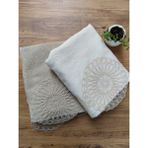 Çeyiz Bahçesi Latifa Kadife 2'li Havlu Seti - 50 x 90 cm - Krem - Cappuccino