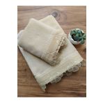 Çeyiz Bahçesi Osmanlı 2 Adet 30x50 ve 50x90 cm İğne Oyalı Cappuccino Kadife Havlu Takımı