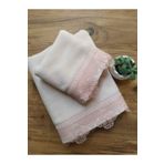 Çeyiz Bahçesi Osmanlı 2 Adet 30x50 ve 50x90 cm İğne Oyalı Pudra Kadife Havlu Takımı