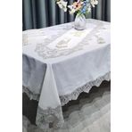 Çeyiz Diyarı 26 Parça Krem Silver Fransız Güpürlü Firuze Masa Örtüsü Takımı