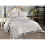 Çeyiz Diyarı Fransız Dantelli Belins Çift Kişilik Yatak Örtüsü Gri - 250 x 250 cm