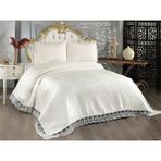 Çeyiz Diyarı Fransız Dantelli Belins Çift Kişilik Yatak Örtüsü Krem - 250 x 250 cm