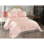 Çeyiz Diyarı Fransız Dantelli Belins Çift Kişilik Yatak Örtüsü Pudra - 250 x 250 cm