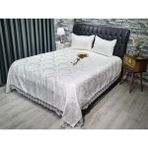 Çeyiz Diyarı Fransız Dantelli Elani Yatak Örtüsü Krem Pamuk Saten Desenli Çift Kişilik - 250 x 250 cm