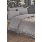 Çeyiz Diyarı Fransız Güpürlü Çeyizlik Pike Takımı Queen Gri - 240 x 260 cm