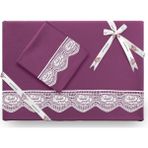 Çeyiz Diyarı Puka Sade Dantelli Nevresim Takımı Mürdüm - 200 x 225 cm