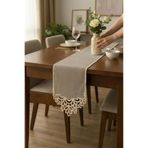 Çeyiz Diyarı Queen Keten Aplikeli Runner 40x100 cm Gri