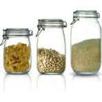 Çeyizde 3'lü Set Korken Kavanoz Vakumlu Kilitli Cam Saklama Kavanozu 1000 ml - 1500 ml - 2000 ml - Beyaz Şeffaf - 3 Adet - Hacim