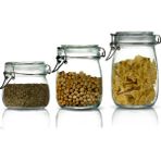 Çeyizde 3'lü Set Korken Kavanoz Vakumlu Kilitli Cam Saklama Kavanozu 500ML - 750ML - 1000ML - Beyaz Şeffaf - 3 Adet - 500 ml