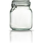 Çeyizde Korken Kare Kavanoz 1000 ml Vakumlu Kilitli Cam Saklama Kavanozu - Beyaz / Şeffaf - 1 lt