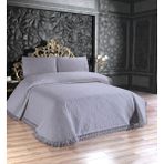 Çeyizden Çift Kişilik Ultrasonik Kapitoneli Fransız Dantelli Güpürlü Yatak Örtüsü Takımı Gri - 250 x 260 cm