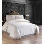 Çeyizden Çift Kişilik Ultrasonik Kapitoneli Fransız Dantelli Güpürlü Yatak Örtüsü Takımı Krem - 250 x 260 cm