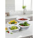 Çeyizlik 4’lü Katlanır Badya Leğen Süzgeç Seti – Akordiyon Tasarım, Yer Tasarrufu - Çok Renkli - BPA Free