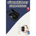 Ceylan Adam Nabız Ölçer Hediye Bileklikli Akıllı Saat ve Dijital Göstergeli Bluetooth Kulaklık Çoklu Şarj Girişi - Çok Renkli