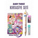 Ceylan Kırtasiye 4 Lü Baby Three Kırtasiye Seti - Sticker Defteri Kalem Uç Silgi (4 Lü Set) - Pembe
