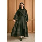 Ceylan Otantik Acı Kahve Ekoseli Vintage Elbise