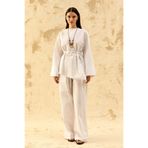 Ceylan Otantik Beyaz Bürümcük Asimetrik Bluz & Double Paça Pantolon takım