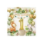 Ceylan Tavşan Gold 1 Yaş Folyolu Küf Yeşili Beyaz Balon Zincir Doğum Günü Parti Seti Süsü, 8787545421002