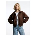Ceylen Kadın Oversize Pamuklu Gabardin Klasik Yaka Fermuarlı Casual Ceket Mont