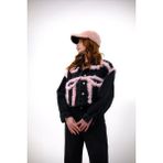 Ceylin Ceylan Pembe Peluş Detaylı Crop Oversize Kot Ceket - Pembe - Siyah