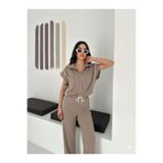 ceymoda Kadın Modal Kumaş Garnili Sıfır Kol Dik Yaka Oversize Eşofman Takımı