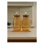 CEZVE HOME Arles 2’li Kristal Taşlı Bambu Altlıklı Borosilikat Cam Yağlık Sirkelik 650ml