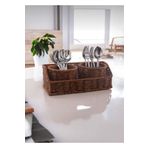 CEZVE HOME Rattan Hasır Kare İki Bölmeli Çatal&Kaşıklık/Organizer