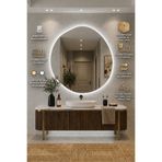 CG HOME Arya Asimetrik Ledli Ayna Modern Banyo Aynası Şık Tasarım Konsol Aynası Dekoratif Duvar Aynası Beyaz Günışığı LED