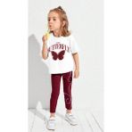 Cg Kids Bordo Butterfly Kelebek Tül Detaylı Kız Çocuk Alt Üst Tayt Takım - 7 - 8 Yaş