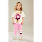 Cg Kids Love Baskılı Püskül Detaylı Çiçek Tayt Baskılı Kız Çocuk Alt Üst Takım - Beyaz - Pembe - 4 - 5 Yaş