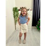 Cg Kids Mavi Dikey Çizgili Pamuk ve Keten Kız Çocuk Etek Görünüm Şortlu Alt Üst Takım - 9 - 10 Yaş - 00Mavi