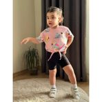 Cg Kids Papağan Baskılı Tayt Şort Kız Çocuk Alt Üst Takım - Pembe - 4 - 5 Yaş