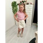 Cg Kids Pembe Dikey Çizgili Pamuk ve Keten Kız Çocuk Etek Görünüm Şortlu Alt Üst Takım - 3 - 4 Yaş - 01P-Pembe