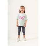 Cg Kids Püskül Detay Kelebek Baskı Parlak Gümüş Alt Fitilli Tayt Uzun Şort Kız Çocuk Alt Üst Takım - 7 Yaş - Mint Yeşili