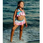 Cg Kids Renkli Desen Baskılı Fiyonk Detaylı Askılı Kız Çocuk Bikini / Mayo Alt Üst Takım Süper Kalite
