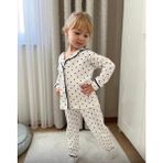 Cg Kids Siyah Kalp Desenli Fitilli Yumuşak Kumaş Düğmeli Beli Lastikli Kız Çocuk Pijama Alt Üst Takım - 7 Yaş