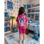 Cg Kids Stitch Kız Çocuk Tshirt Fitilli Tayt Şortlu Alt Üst Takım Sırt Baskı Detaylı