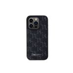 CG Mobile Karl Lagerfeld KLHMP15XPKHPORPK Kılıf iPhone 15 Pro Max 6.7" Hardcase Siyah Leather Monogram Metal Logo